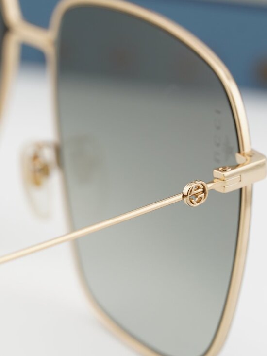 Gucci GG0394S 001 Aviator Sunglasses - Black / Gold / Grey